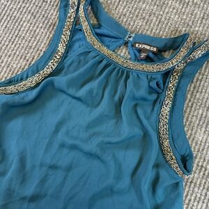 Express Tank Top Womens XS Teal Beaded Neck Sleeveless Blouse